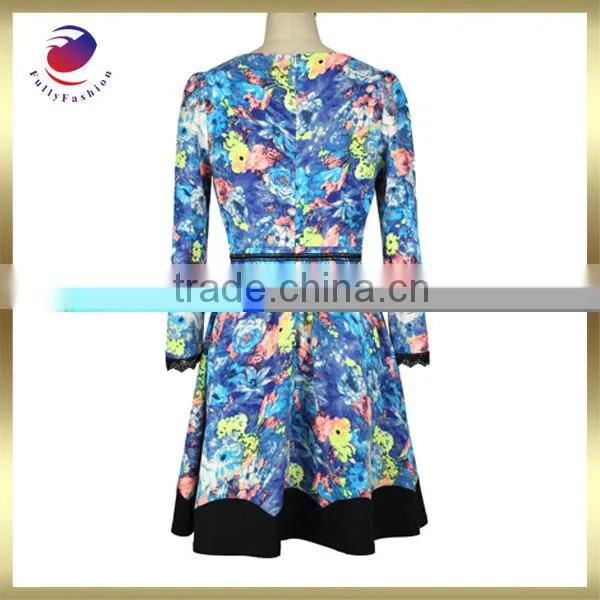 ladies casual dresses printed long sleeve fashion style