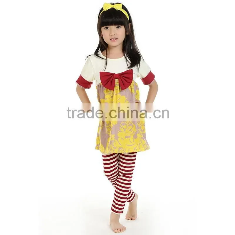 2016 kaiya summer kids girls printed and enbrodery designs t-shirt and pant