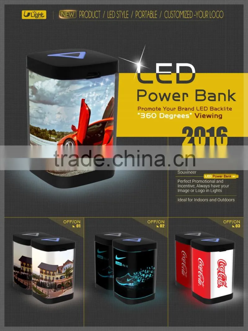 Mini Power Bank 2000mAh with LED Backlight logo, New Style 360 degree light up power bank