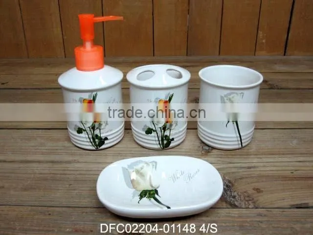 chinese ink decal ceramic creamer mug and sugar bowl set with wooden stand
