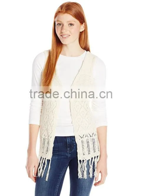 women's open sweater vest with fringe
