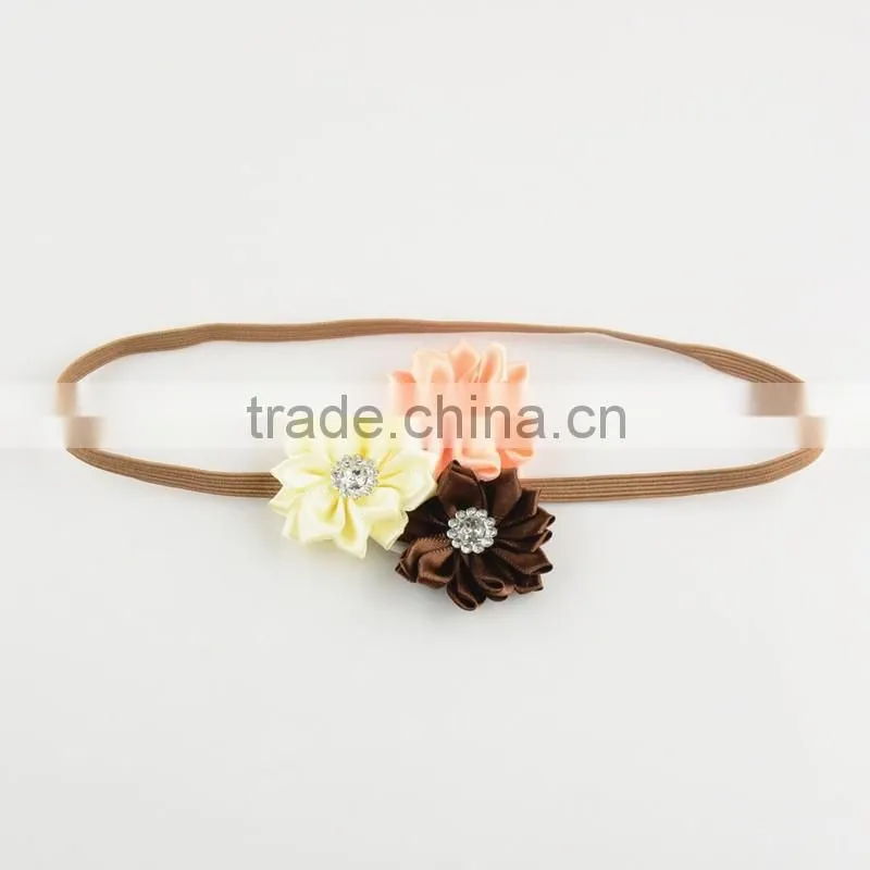 Mini plastic diamond fabric flower hair tie for sexy lady, Handmade Flower Bride Bohemian Headband headband