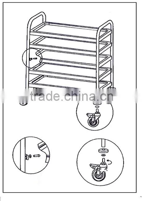 5 layers Round Tube Stainless Steel Room Food Serving Trolley shelf cart
