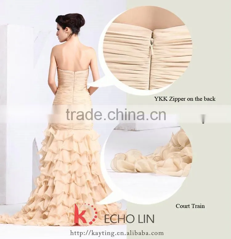 Off-shoulder sexy backless ruffle and beaded open front layering fishtail ballkleid