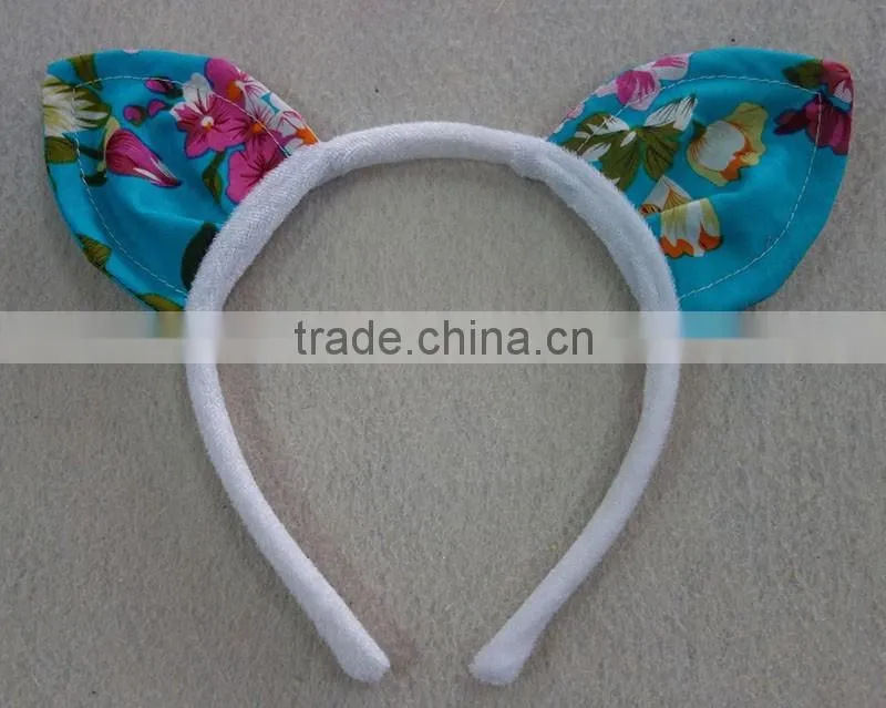 cute cat ears velvet headband with printed fabric