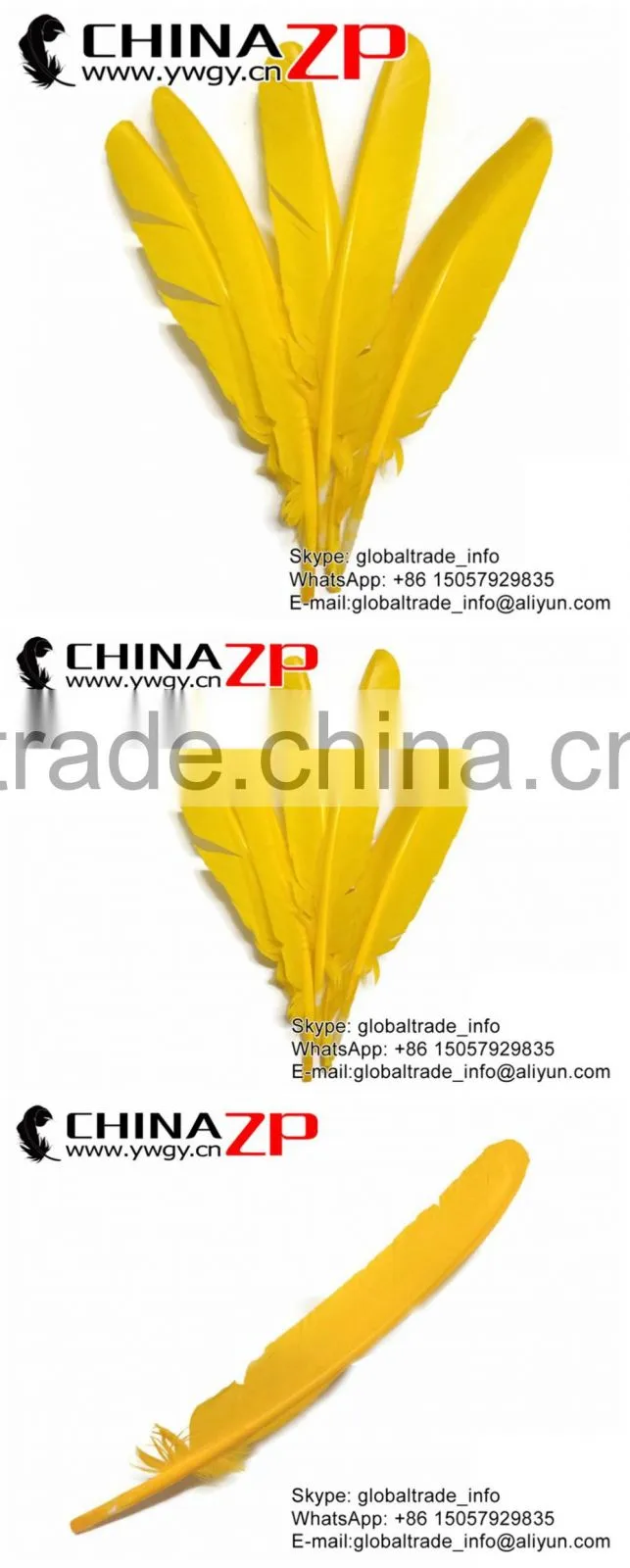 CHINAZP Crafts Factory Bulk Natural Dyed Yellow Turkey Pointers Quill Large Feather for Decoration