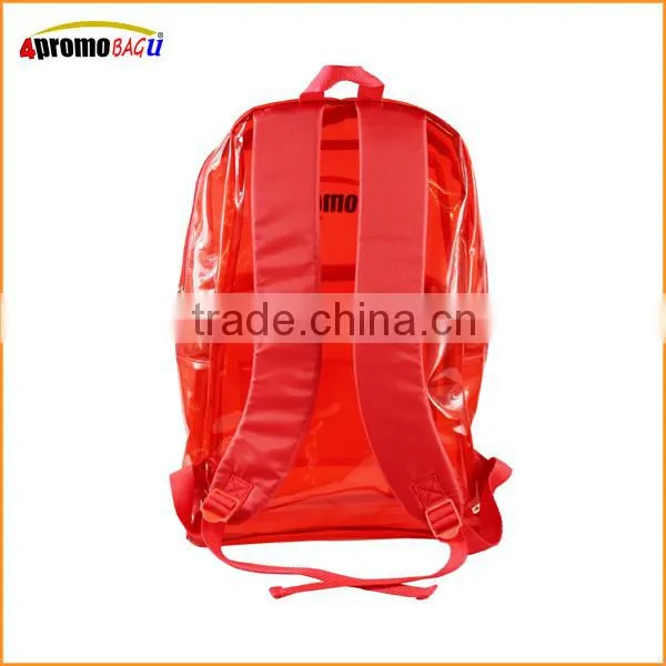 2015 Red transparent PVC backpack school backpack PVC bag