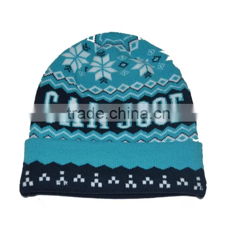 High quality fashion custom jacquard softtextile knitting cap womens winter hat
