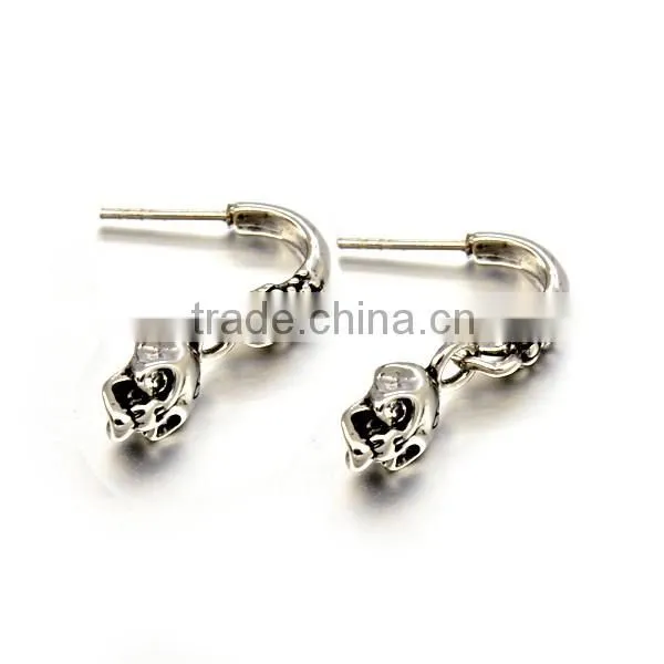 2016 Hip hop Stainless Steel Punk Skull Earring Silver Vintage Drop Earring Mens Jewelry
