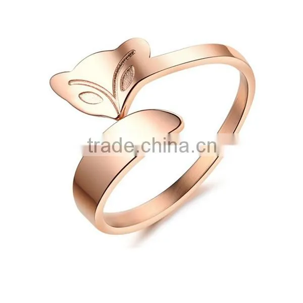 Stainless steel rose gold fox ring