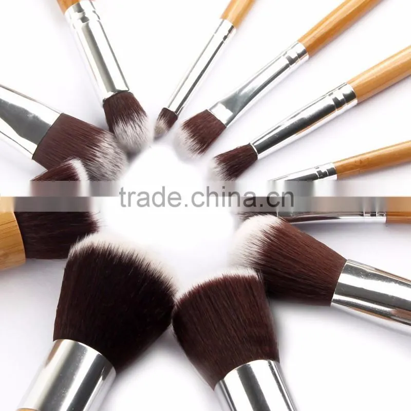 Hot sale high quality 11 pcs bamboo makeup brush set including kabuki makeup brushes