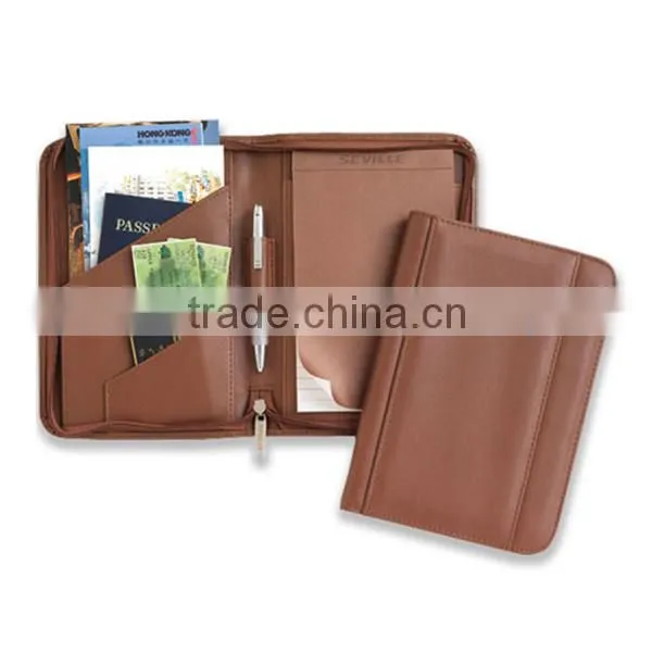 Zipper A4 PU leather debossed padfolios