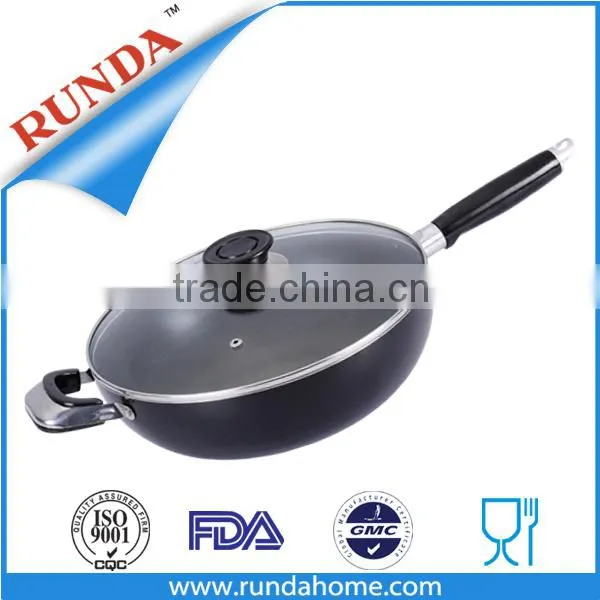 Aluminum non-stick Chinese wok with glass lid