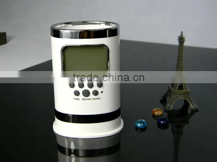 nature sound 7 colors led light digital alarm clock with pen holder,office gift