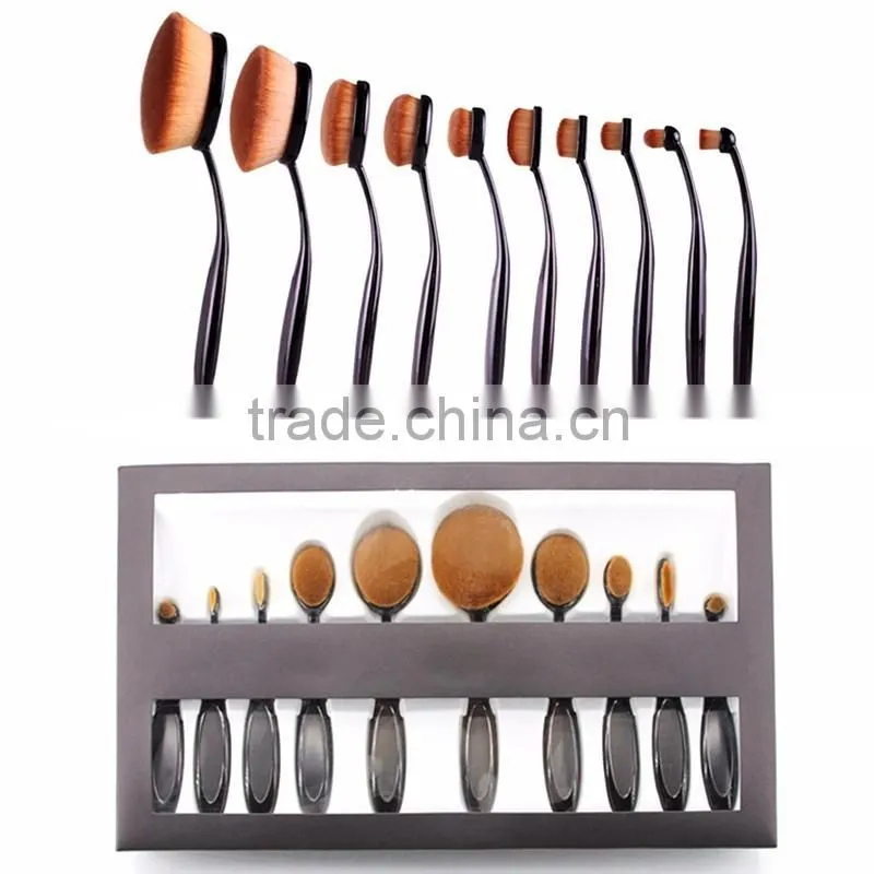 2016 New Professional 10 Pcs Soft Oval Toothbrush Design Makeup Brush Brush Makeup Cosmetics Tool Sets Foundation Brushes
