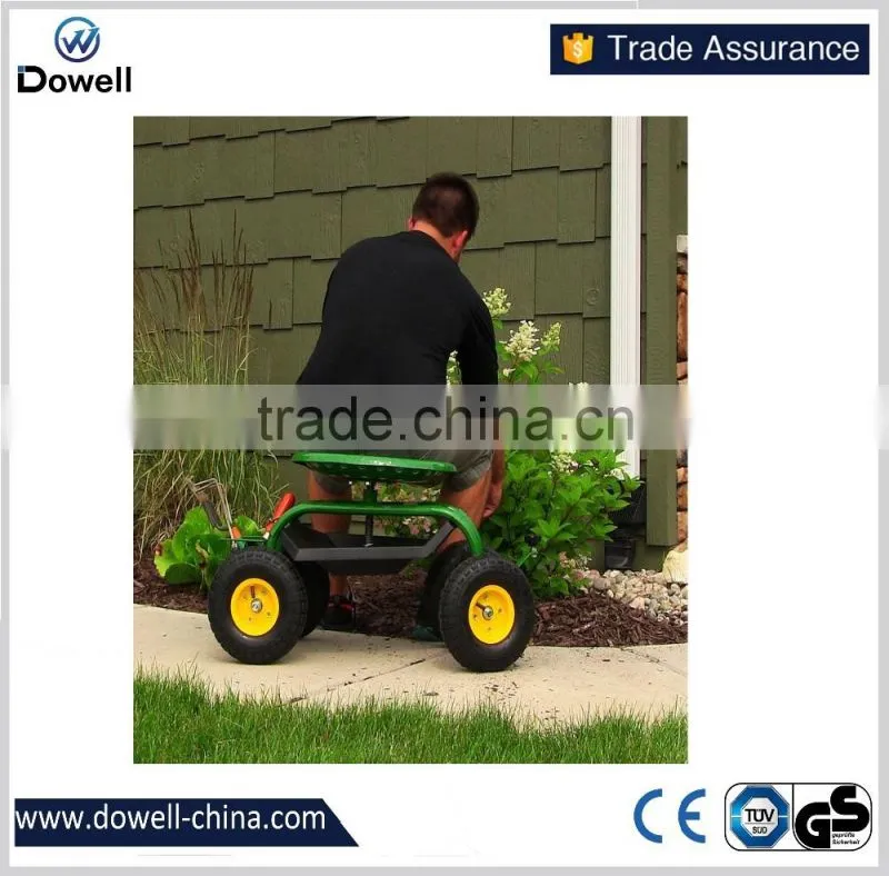 TC4501CSunnydaze Green Rolling Garden Cart with Steering Handle, Swivel Seat & Basket tool carts Rolling Garden Work Seat farm