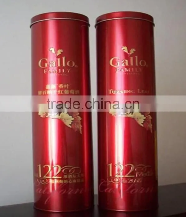 round tin box for wine bottle