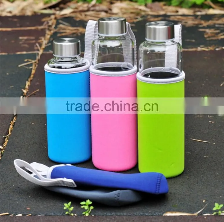 Environmental Borosilicate Glass Water Bottle with Colorful Nylon Sleeve (18oz)