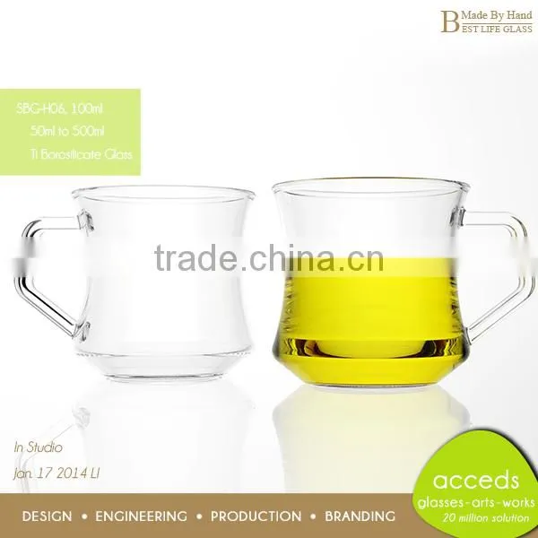 Hand Made Double Wall Pyrex Glass Water Cup with Handle