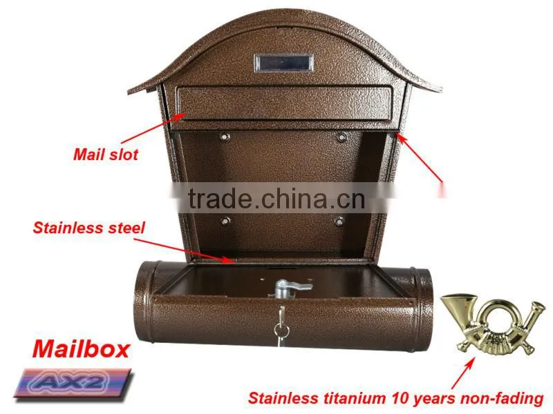 FQ-103 Wall mounted iron plate mailbox with or without newspaper cube for outside can be painting with different colors