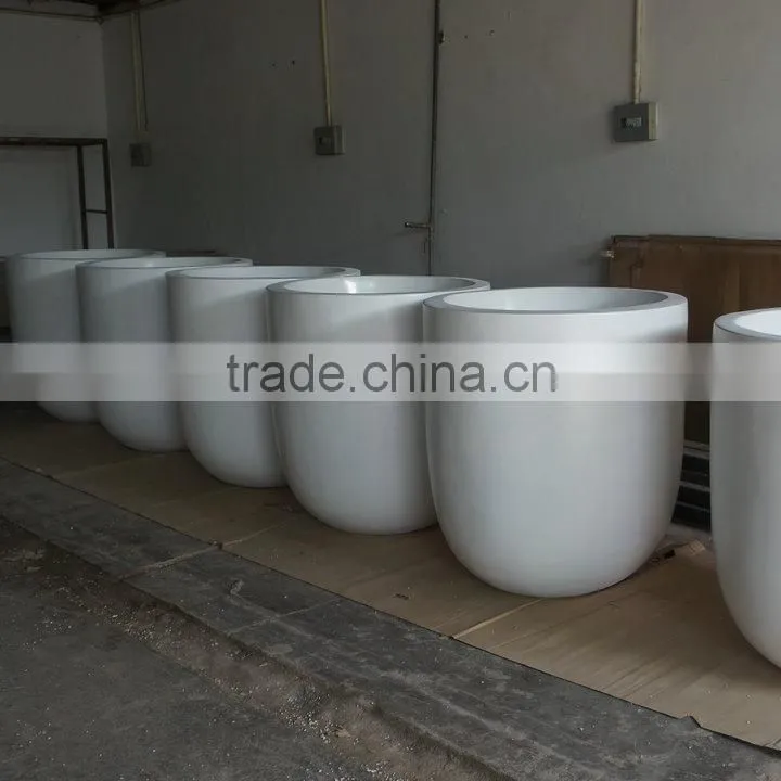 Round white fiberglass flower pot