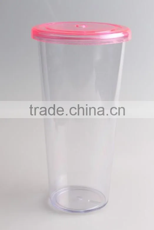 Single Wall Clear Transparent 16oz Plastic Tumbler With Straw And Lids