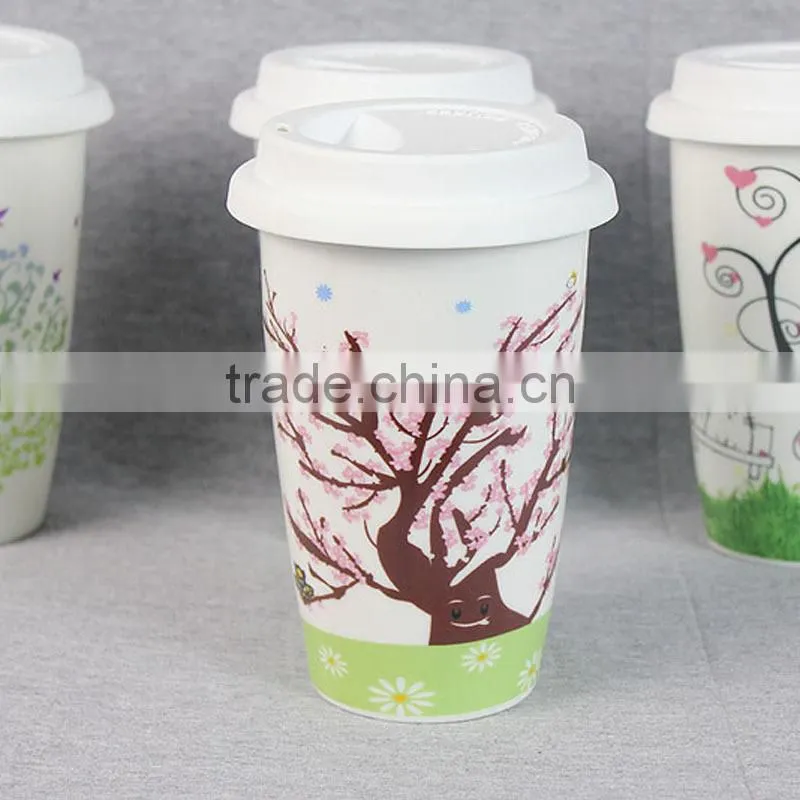 Bone China Double Layer Porcelain Coffee Mug With Silicone Pad