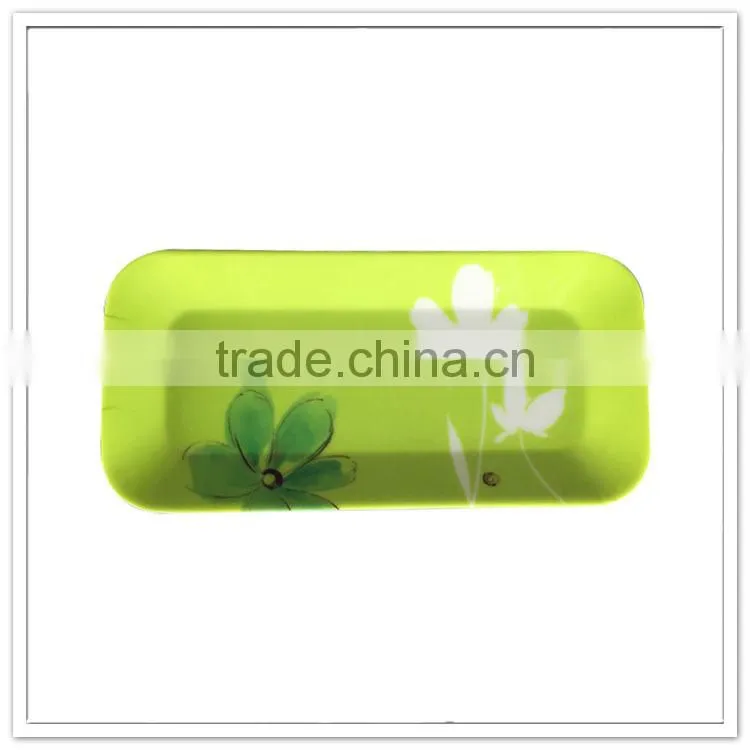 OEM accepted fancy green rectangular floral all over print melamine tea/drink/juice serving small plastic trays