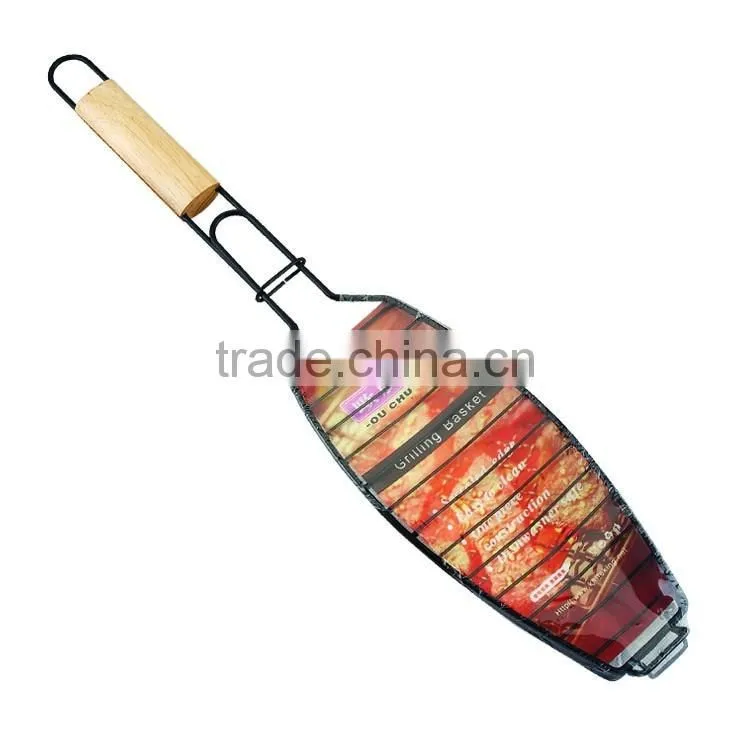 Non-stick charcoal iron bbq wire grill hamburger basket for campingaz