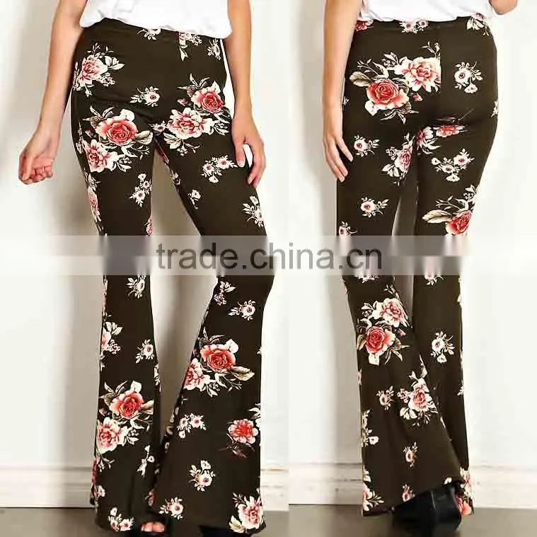 Casual Clothes 95% POLYESTER 5% SPANDEX FLORAL PRINT PALAZZO KNIT PANTS Wide Leg Trousers Fashion