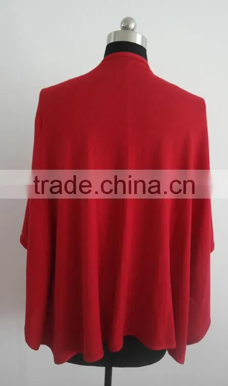 2014 Fashion ladies red 100%cotton poncho sweater