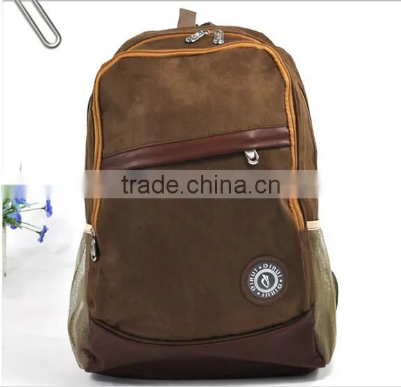 Average size Big Containable brown Suede leather Backpack With Many Pockets