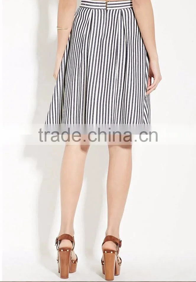 Hot selling pleated waist contemporary stripe lady skirt women a line skirt 2016