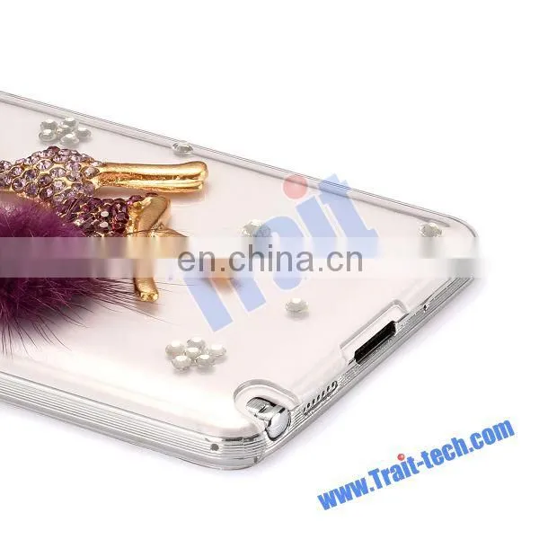 3D Cute Fox Bling Diamond Protective Back Transparent Hard Case for Samsung Galaxy Note 3 N9000 N9002 N9005