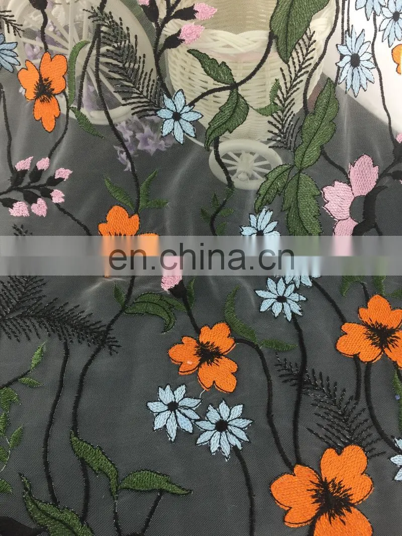2017 popular fashion embroidery flower dress making lace fabric HX-014