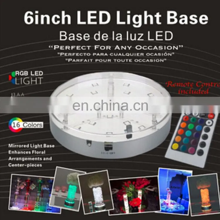 6 inch crystal 7 colors changed led light base with rechargeable battery
