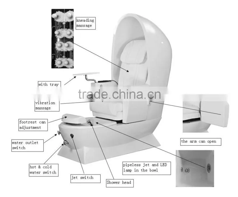 2016 white egg shape with pink massage seat pedicure chair