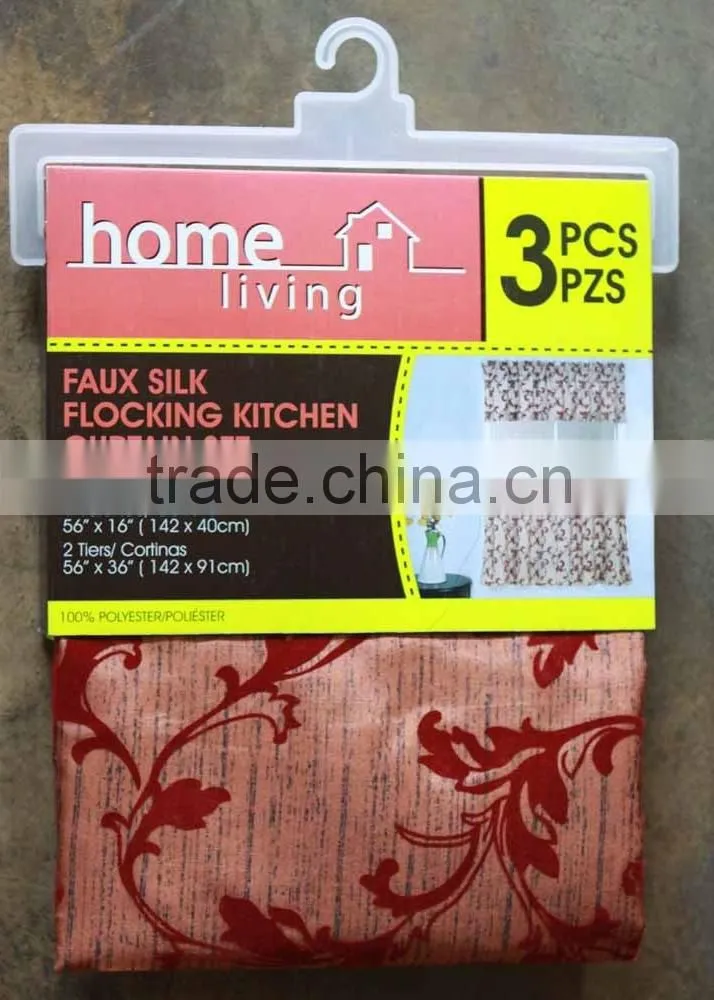 HOT SELL FAUX SILK FLOCKING KITCHEN CURTAIN LATEST NEW DESIGNS 2015