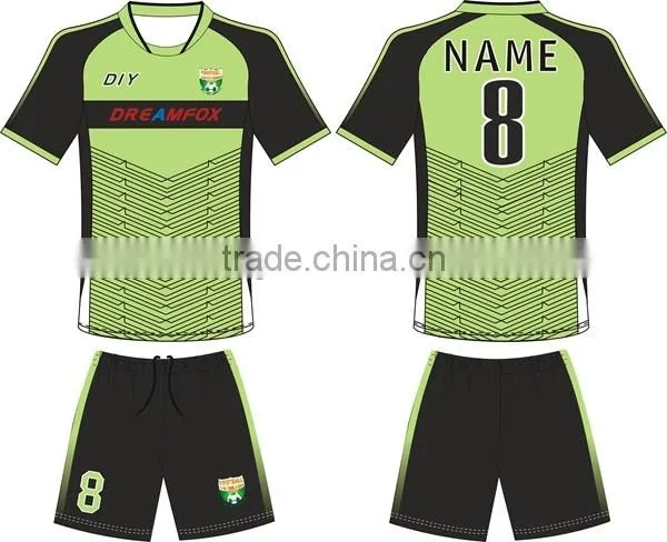 2015 new style Custom sublimation high quality black green soccer jersey wholesale