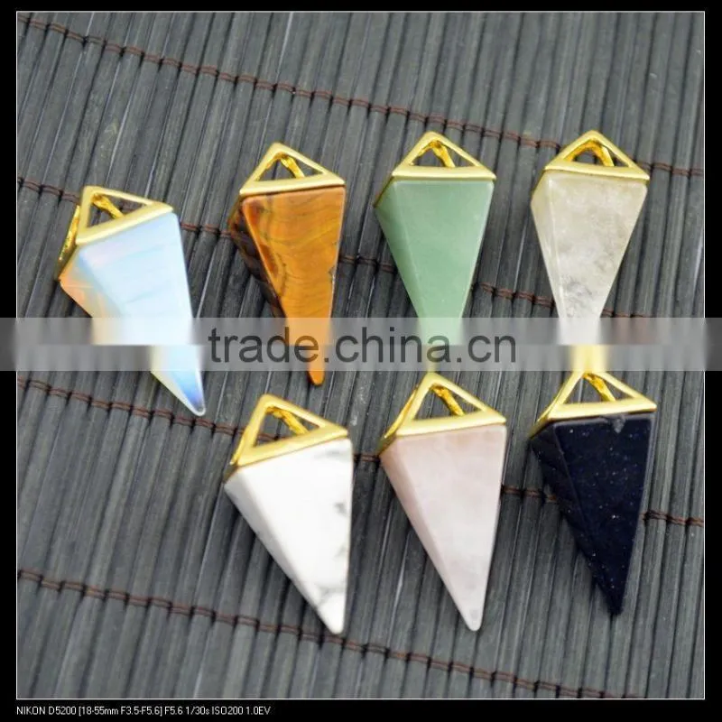 LFD-0043P ~ Gold Plated Rose Quartz , Amethyst Agate Pyramid Reiki Charm Beads Gem stone Crystal Pendants Jewelry Finding