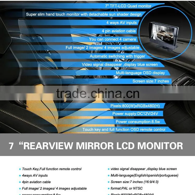 7 inch small vga lcd monitor for Bus and Truck