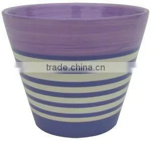 Blue stripe ceramic flowerpot