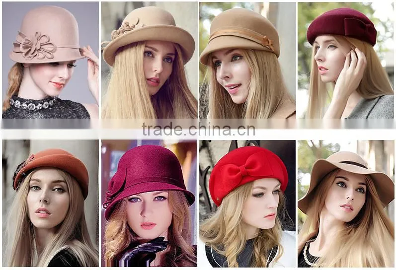 Wholesale winter wide brim wool felt pink hat