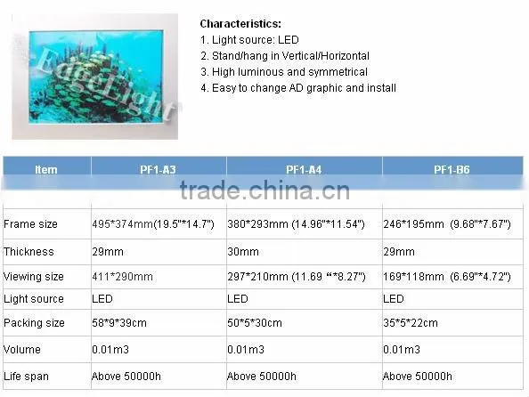 lighting photo frame , plastic frame led illuminated acrylic panel , cheap popular fashion design standard A4 size LED frame