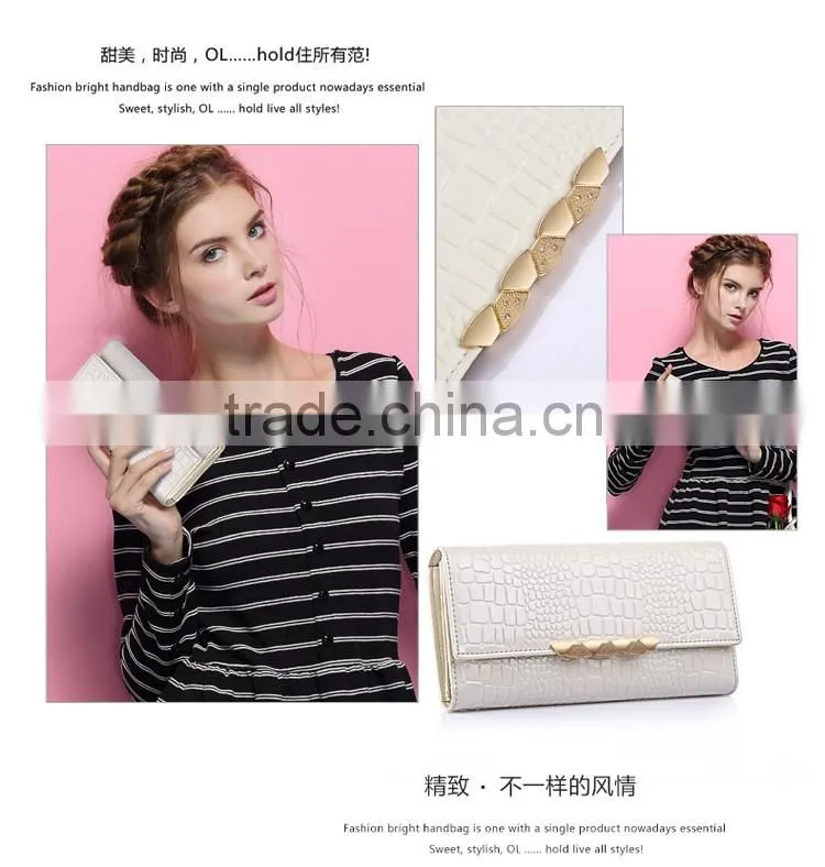 2016 New arrival women genuine leather wallet cowhide crocodile purse security ladies party clutches