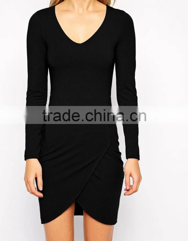 Spring/Autumn Ladies Black Long Sleeve Knitted Small Short Casual Dress
