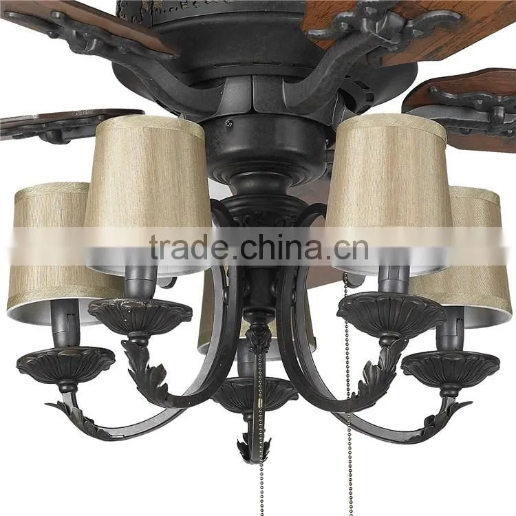 Modern Style french gold body Ceiling Fan Lamp Led Lighting wooden blade remote control with 2 warranty