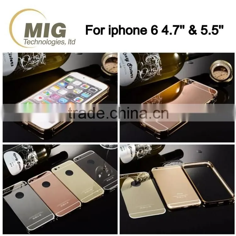 Electroplating Mirror back mobile phone case aluminum metal bumper with PC back cover for iphone 6/6s plus