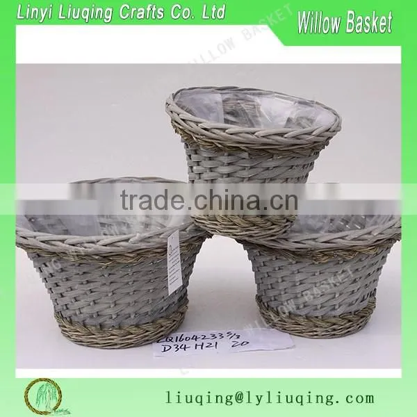 Grey flower vase with plastic liner for plant home decoration