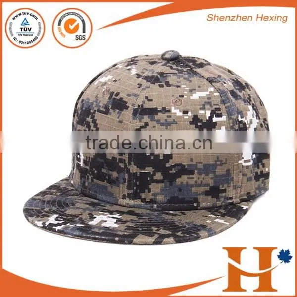 Custom Metal LOGO Camo Sanpback Cap, 3D Embroidery Camouflage Pattern Flat Brim Cap